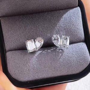 4CT Emerald & Pear Cut Toi Et Moi Moissanite Diamond Earrings, Stud Earrings, Push Back, Anniversary Gift For Her, Two Stone Solitaire Stud