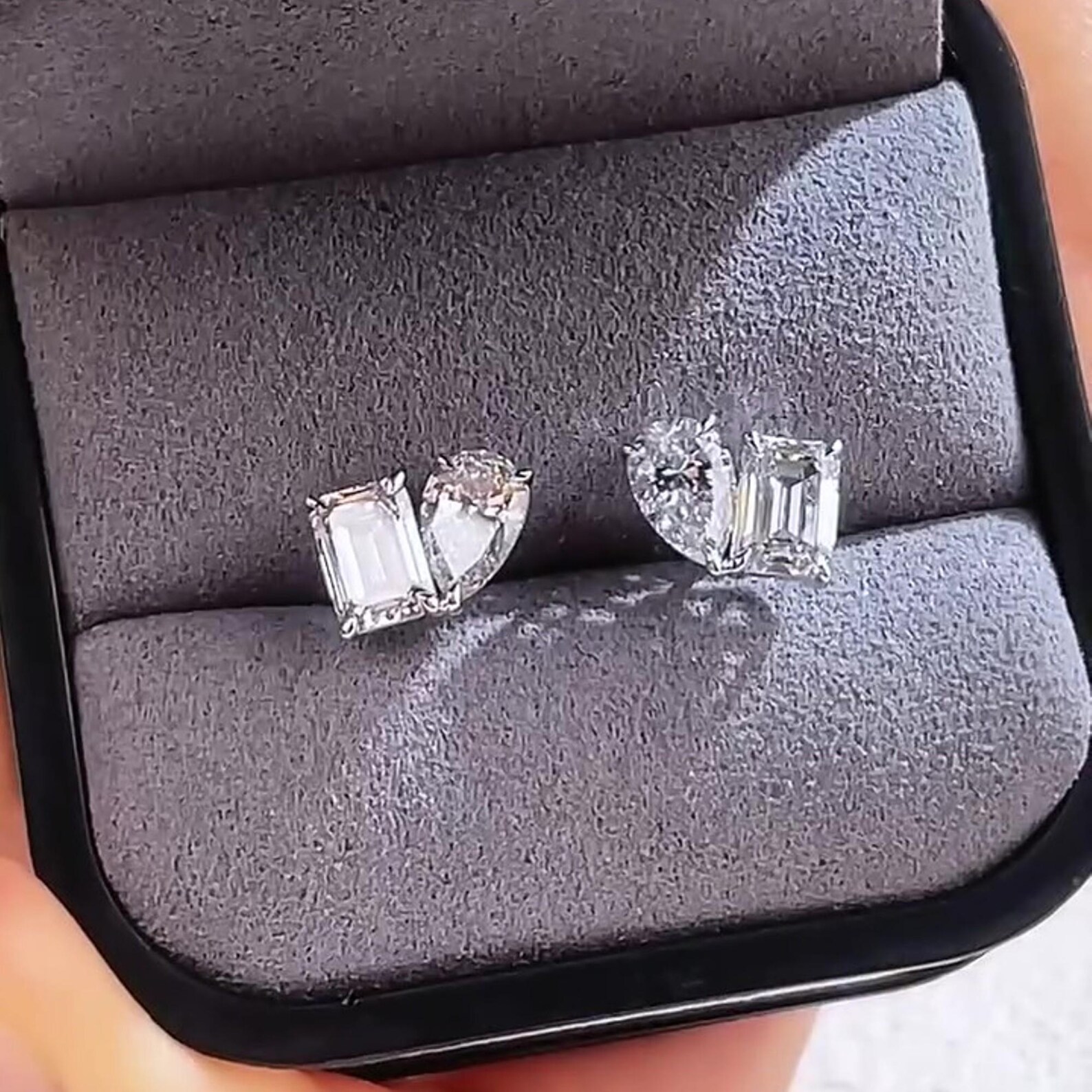 4CT Emerald & Pear Cut Toi Et Moi Moissanite Diamond Earrings, Stud Earrings, Push Back, Anniversary Gift For Her, Two Stone Solitaire Stud