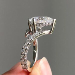 Pear Cut Moissanite Diamond Halo Ring – 14K Solid Gold Solitaire Engagement or Anniversary Gift