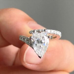 Pear Cut Moissanite Diamond Halo Ring – 14K Solid Gold Solitaire Engagement or Anniversary Gift