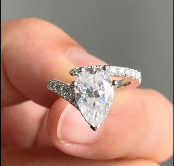 Pear Cut Moissanite Diamond Halo Ring – 14K Solid Gold Solitaire Engagement or Anniversary Gift