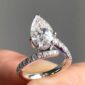 Pear Cut Moissanite Diamond Halo Ring – 14K Solid Gold Solitaire Engagement or Anniversary Gift