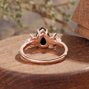 Pear ShapedBlack Onyx Engagement Ring,Vintage Rose Gold Wedding Ring, Marquise Cut Moissanite Diamond Ring, Bridal Anniversary Ring Women