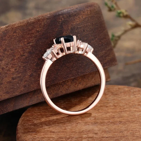 Pear ShapedBlack Onyx Engagement Ring,Vintage Rose Gold Wedding Ring, Marquise Cut Moissanite Diamond Ring, Bridal Anniversary Ring Women