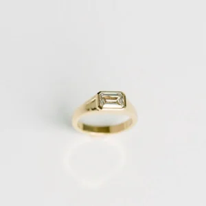 Wide Band Wedding Ring For Women, 1.50 CT East West Emerald Cut Moissanite Band, Solid 14k Yellow Gold With Bezel Setting Ring, Bridal Band