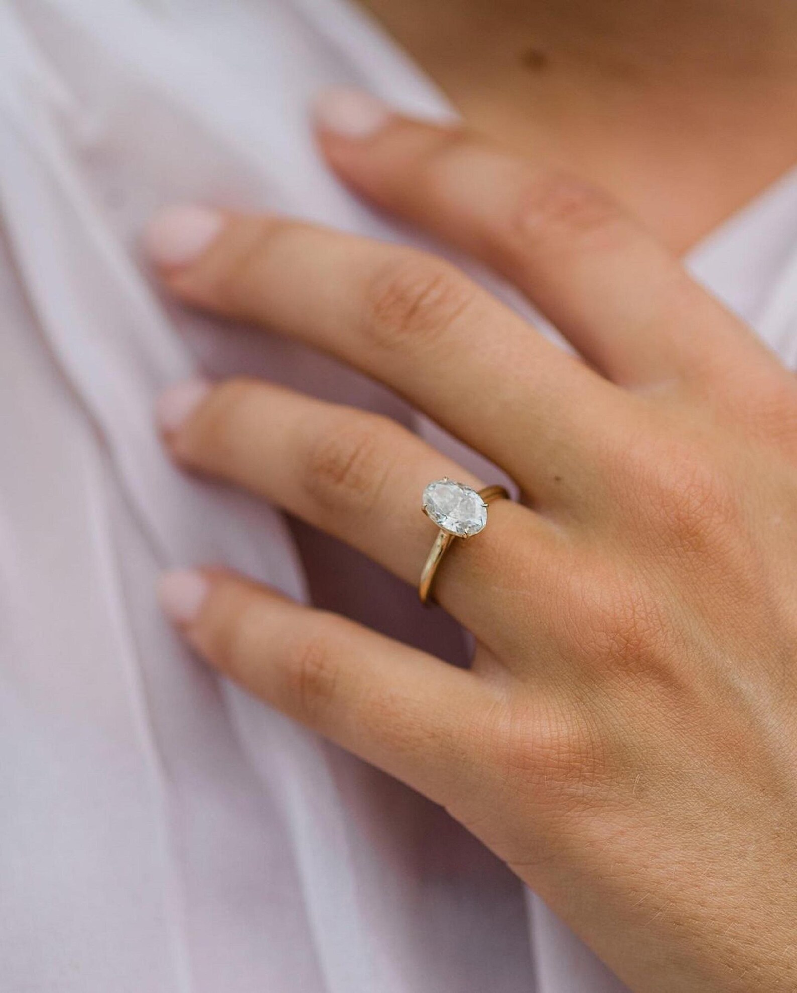 2Ct Oval Cut moissanite Solitaire Ring, 14K Yellow Gold Engagement Ring For Women, Wedding Simple Band , Anniversary Gift