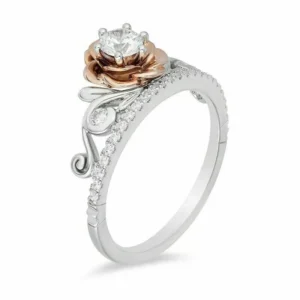 Disney Belle 1.20 CT Simulated Diamond Tiara Rose Two Tone Ring 14K Gold Plated