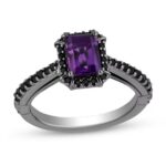 Enchanted Disney Villains Ursula Amethyst and Black Diamond Frame Engagement Ring Disney Maleficent Ring Fascinating Ring Split Shank Band
