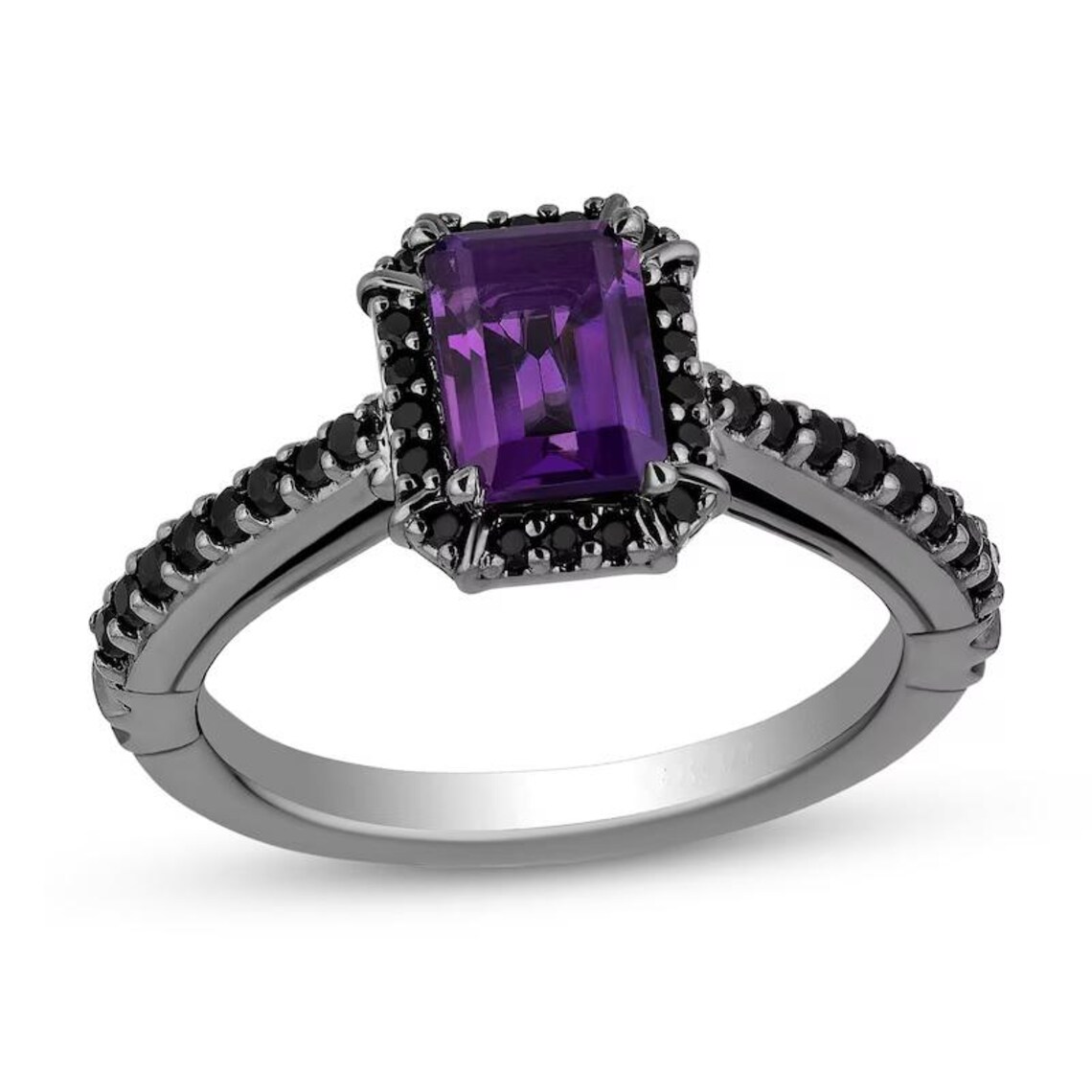 Enchanted Disney Villains Ursula Amethyst and Black Diamond Frame Engagement Ring Disney Maleficent Ring Fascinating Ring Split Shank Band