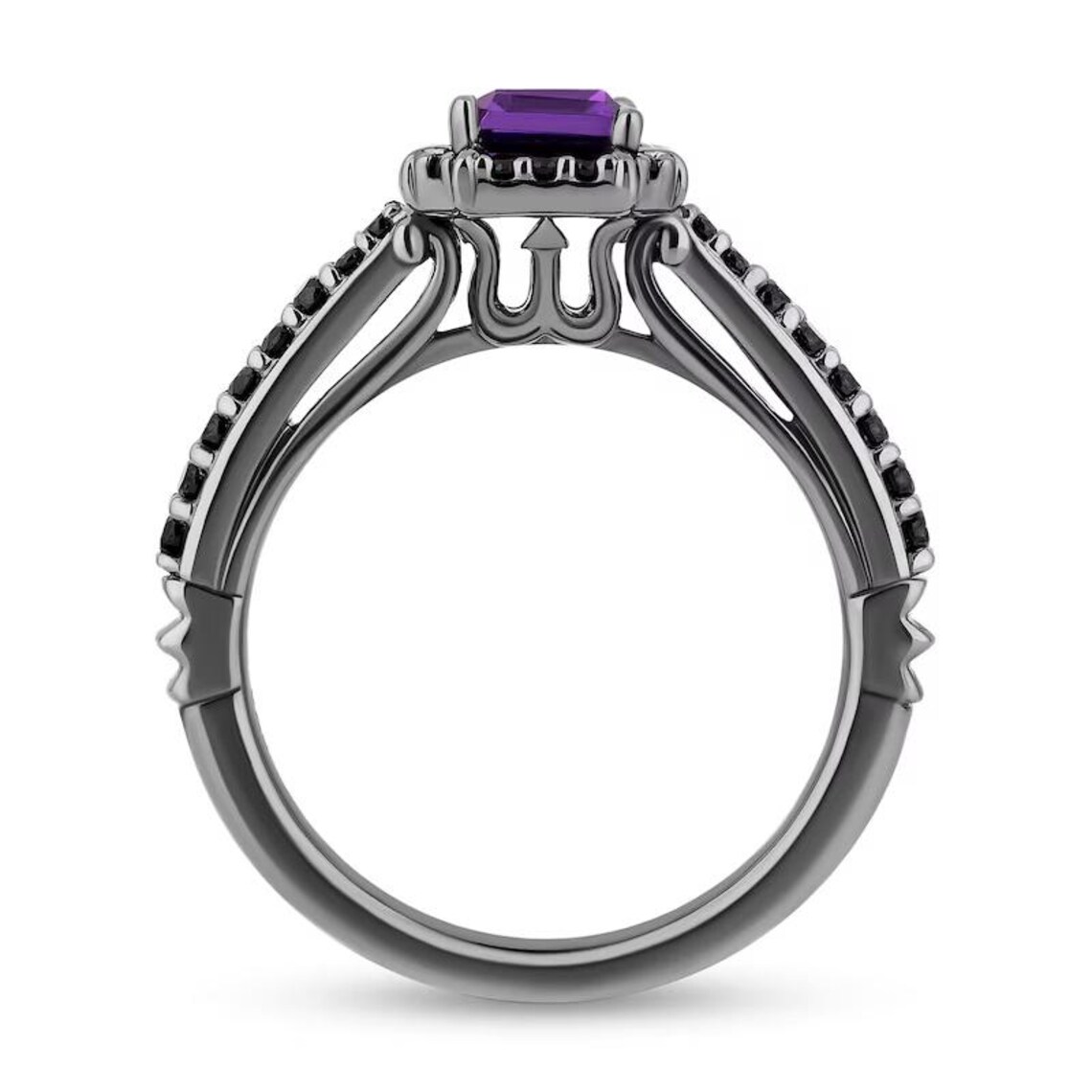 Enchanted Disney Villains Ursula Amethyst and Black Diamond Frame Engagement Ring Disney Maleficent Ring Fascinating Ring Split Shank Band