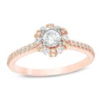 Enchanted Disney Aurora 1/2 CT Diamond Scallop Frame Engagement Ring in 14K Rose Gold Attractive Ring Ethnic Designer Ring Striking Ring