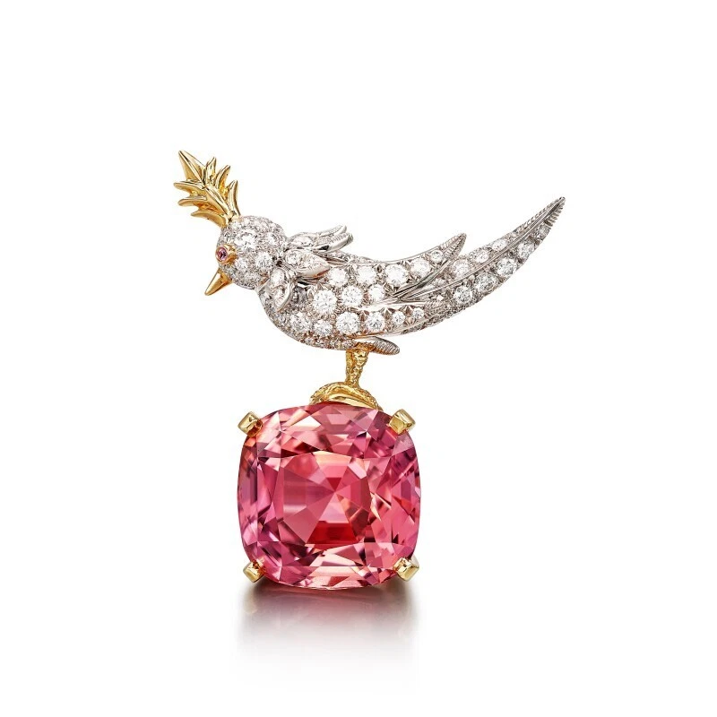 Ruby Cushion Cut Stone Brooch, 925 Sterling Silver Brooch, Bird Brooch with Ruby Stone Brooch, Unisex Brooch