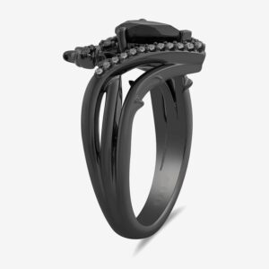 Enchanted Disney Fine Jewelry Black Onyx and Diamond Ring in Sterling Silver Black Rhodium Disney Villains Maleficent Ring Disney Horn Ring