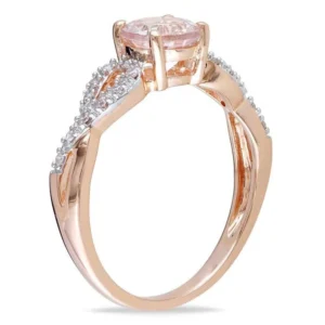 6.0mm Morganite and Diamond Accent Twist Engagement Ring in 10K Rose Gold Sparkling Diamond Twist Ring Glamorous Ring Channel Ring Bezel Set