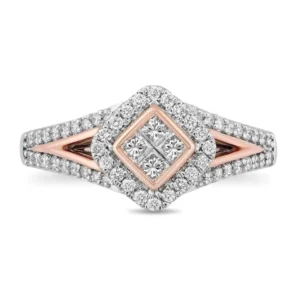 Two-Tone Gold Princess-Cut Diamond Frame Engagement Ring Aurora Stunning Wedding Ring 14K Magnificent Ring Moissanite Diamond Ring For Women