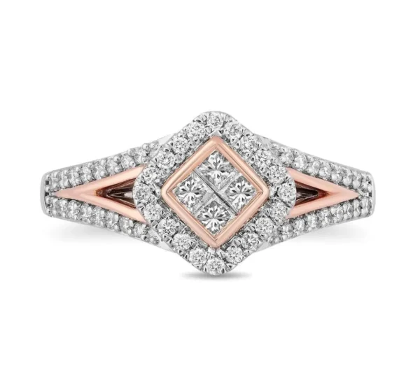 Two-Tone Gold Princess-Cut Diamond Frame Engagement Ring Aurora Stunning Wedding Ring 14K Magnificent Ring Moissanite Diamond Ring For Women