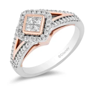 Two-Tone Gold Princess-Cut Diamond Frame Engagement Ring Aurora Stunning Wedding Ring 14K Magnificent Ring Moissanite Diamond Ring For Women