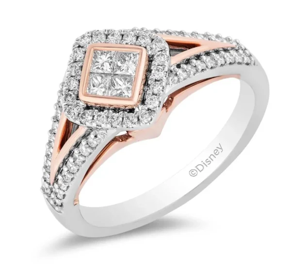 Two-Tone Gold Princess-Cut Diamond Frame Engagement Ring Aurora Stunning Wedding Ring 14K Magnificent Ring Moissanite Diamond Ring For Women