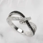 Enchanted Disney Round Black And White Infinity Love Knot Ring Band Unique Black and White Diamond Band For Women In 925 Sterling Silver