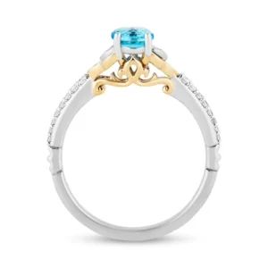 Enchanted Disney Jasmine Swiss Blue Topaz and Diamond Engagement Ring in 14K Gold Beautiful Modern Style Ring Lovely Ring Magnificent Ring
