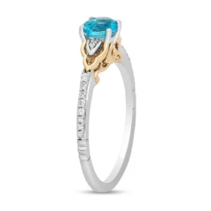 Enchanted Disney Jasmine Swiss Blue Topaz and Diamond Engagement Ring in 14K Gold Beautiful Modern Style Ring Lovely Ring Magnificent Ring