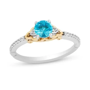 Enchanted Disney Jasmine Swiss Blue Topaz and Diamond Engagement Ring in 14K Gold Beautiful Modern Style Ring Lovely Ring Magnificent Ring