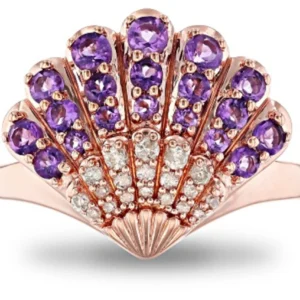 Enchanted Disney Ariel Seashell Ring ,0.75Ct Round Cut Amethyst Diamond Inspired By Ariel Ring, Rose Gold Rhodium Over Sterling Silver Ring