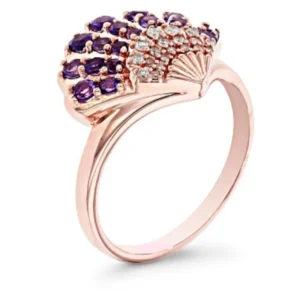 Enchanted Disney Ariel Seashell Ring ,0.75Ct Round Cut Amethyst Diamond Inspired By Ariel Ring, Rose Gold Rhodium Over Sterling Silver Ring