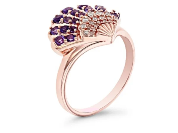 Enchanted Disney Ariel Seashell Ring ,0.75Ct Round Cut Amethyst Diamond Inspired By Ariel Ring, Rose Gold Rhodium Over Sterling Silver Ring