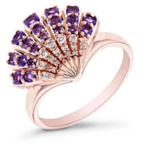 Enchanted Disney Ariel Seashell Ring ,0.75Ct Round Cut Amethyst Diamond Inspired By Ariel Ring, Rose Gold Rhodium Over Sterling Silver Ring
