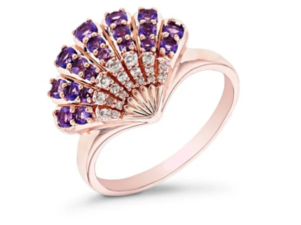 1i Enchanted Disney Ariel Seashell Ring ,0.75Ct Round Cut Amethyst Diamond Inspired By Ariel Ring, Rose Gold Rhodium Over Sterling Silver Ring