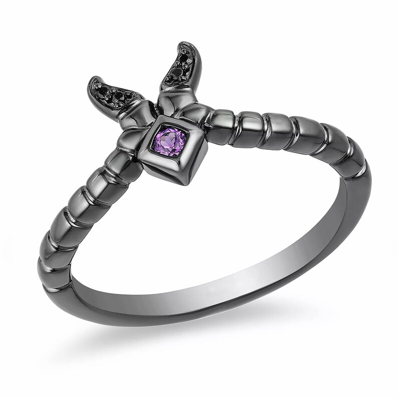 Enchanted Disney Ring, Maleficent Ring, Enchanted Disney Fine Jewelry, Wedding Band In 925 Sterling Silver Ring With Black Rhodium Finish