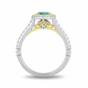 Enchanted Disney Jasmine Oval Swiss Blue Topaz and Diamond Frame Engagement Ring in Sterling Silver Splendid Design Ring Extravagant Ring