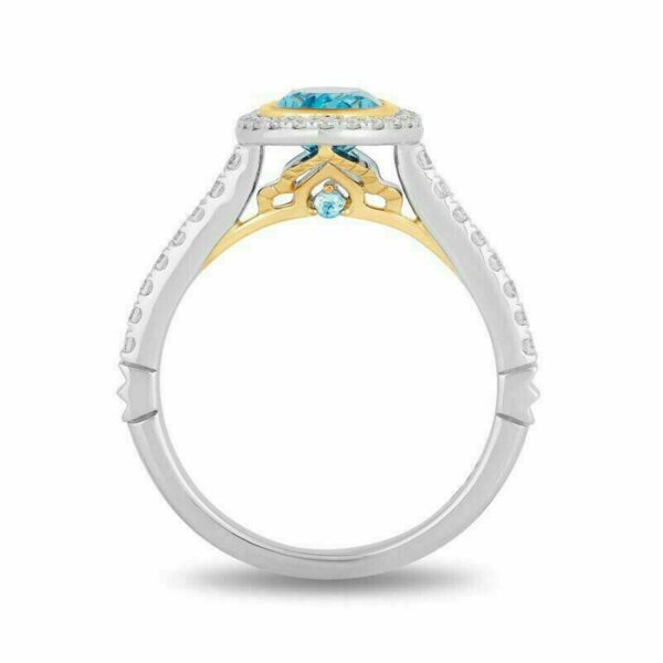 Enchanted Disney Jasmine Oval Swiss Blue Topaz and Diamond Frame Engagement Ring in Sterling Silver Splendid Design Ring Extravagant Ring