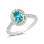 Enchanted Disney Jasmine Oval Swiss Blue Topaz and Diamond Frame Engagement Ring in Sterling Silver Splendid Design Ring Extravagant Ring