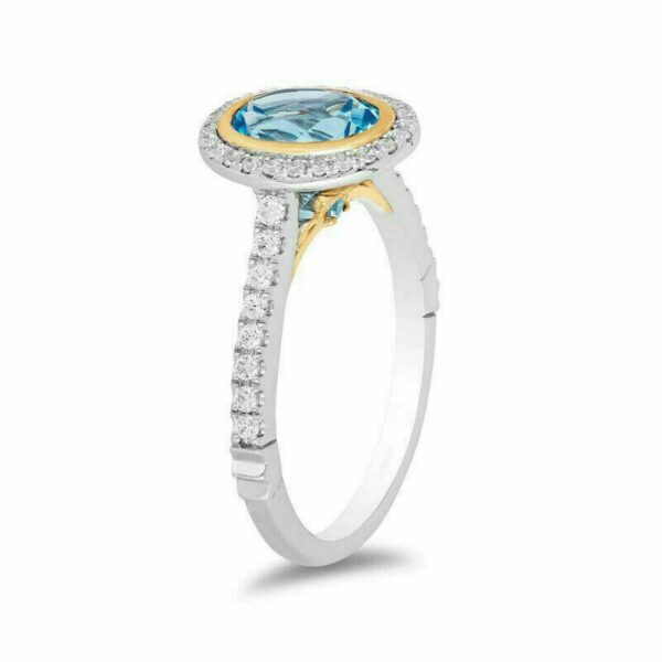 Enchanted Disney Jasmine Oval Swiss Blue Topaz and Diamond Frame Engagement Ring in Sterling Silver Splendid Design Ring Extravagant Ring