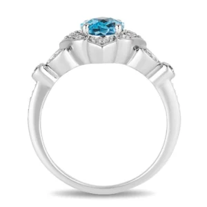 Enchanted Disney Jasmine Oval Swiss Blue Topaz and Diamond Frame Engagement Ring Propose Ring Fascinating Ring Embellish Ring Dazzling Ring