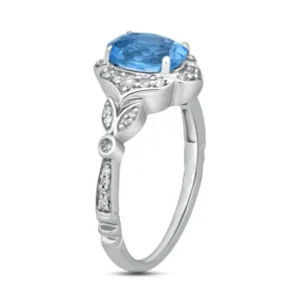 Enchanted Disney Jasmine Oval Swiss Blue Topaz and Diamond Frame Engagement Ring Propose Ring Fascinating Ring Embellish Ring Dazzling Ring