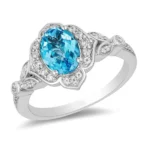 Enchanted Disney Jasmine Oval Swiss Blue Topaz and Diamond Frame Engagement Ring Propose Ring Fascinating Ring Embellish Ring Dazzling Ring