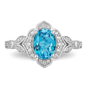Enchanted Disney Jasmine Oval Swiss Blue Topaz and Diamond Frame Engagement Ring Propose Ring Fascinating Ring Embellish Ring Dazzling Ring