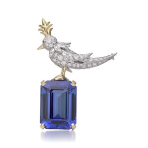 Aqua Emerald Cut Stone Brooch, 925 Sterling Silver Brooch, Bird Brooch with Aqua Stone Brooch, Unisex Brooch