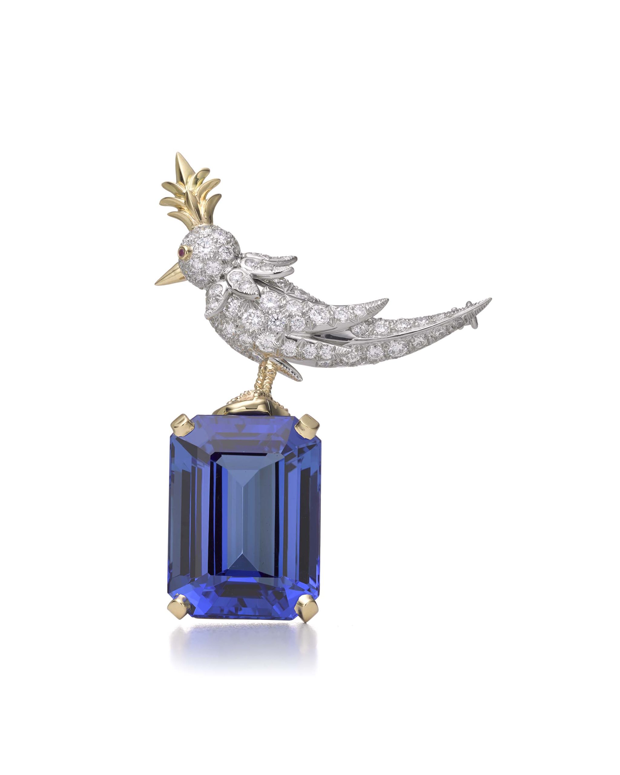 Aqua Emerald Cut Stone Brooch, 925 Sterling Silver Brooch, Bird Brooch with Aqua Stone Brooch, Unisex Brooch