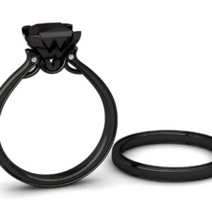 Black Diamond Ring,1.50Ct Princess Cut Black Diamond Engagement Ring In Black Rhodium
