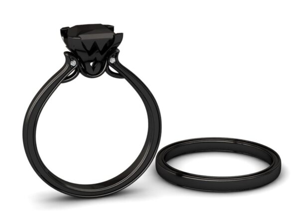 Black Diamond Ring,1.50Ct Princess Cut Black Diamond Engagement Ring In Black Rhodium