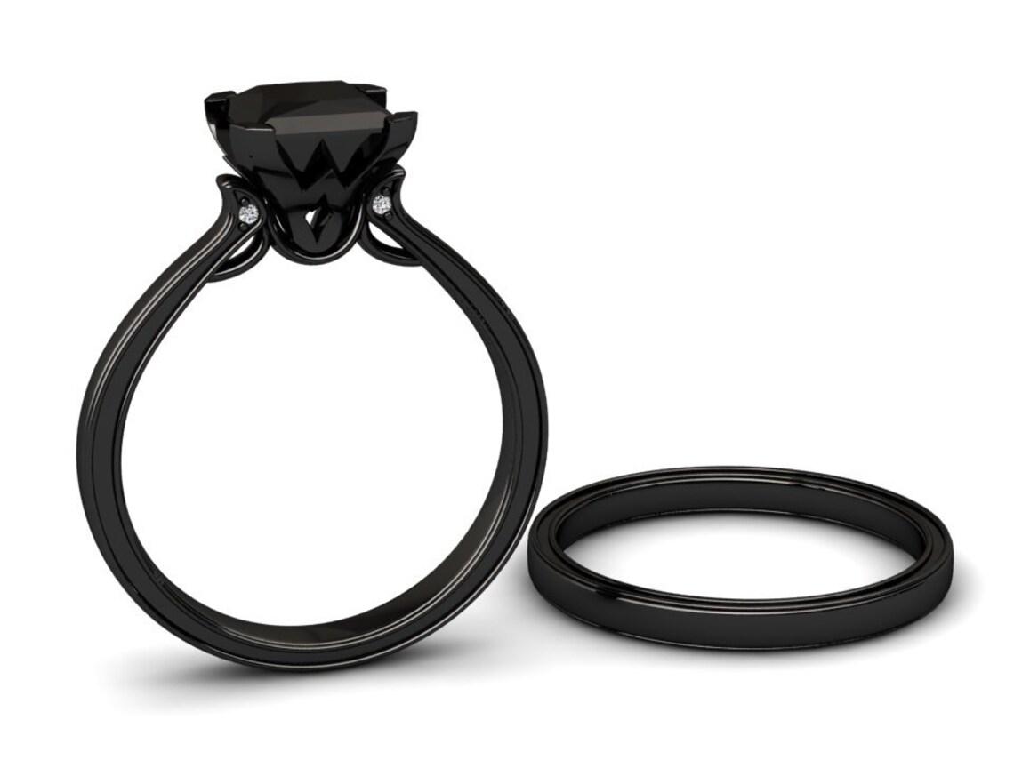 Black Diamond Ring,1.50Ct Princess Cut Black Diamond Engagement Ring In Black Rhodium