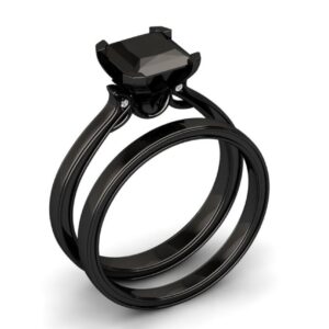 Black Diamond Ring,1.50Ct Princess Cut Black Diamond Engagement Ring In Black Rhodium