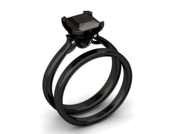 Black Diamond Ring,1.50Ct Princess Cut Black Diamond Engagement Ring In Black Rhodium
