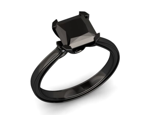 Black Diamond Ring,1.50Ct Princess Cut Black Diamond Engagement Ring In Black Rhodium