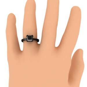 Black Diamond Ring,1.50Ct Princess Cut Black Diamond Engagement Ring In Black Rhodium
