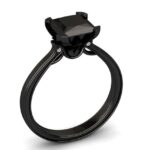 Black Diamond Ring,1.50Ct Princess Cut Black Diamond Engagement Ring In Black Rhodium